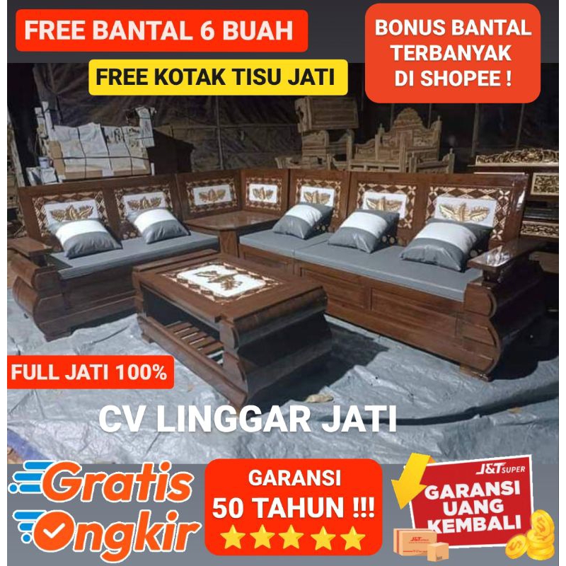 Domini Kursi Sudut Jati Kursi Ruang Tamu Minimalis Kayu Jati Tebal