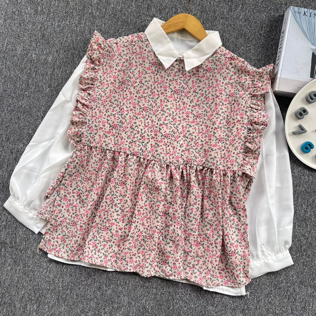 SETELAN ATASAN WANITA LENGAN PANJANG / KEMEJA POLOS WANITA+ROMPI VEST / ATASAN VINTAGE KOREAN STYLE