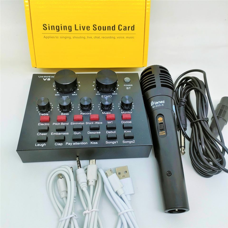 Paket Karaoke Mixer Audio Soundcard V8 Bluetooth dan Mic
