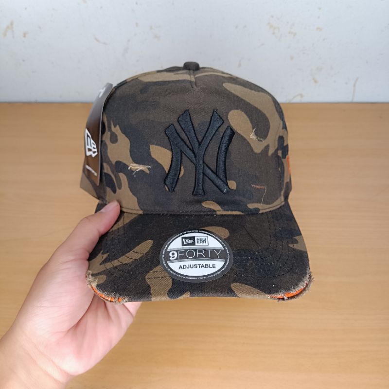 Topi Baseball Cap Ripped Camo Army Logo NY Bordir - 9909