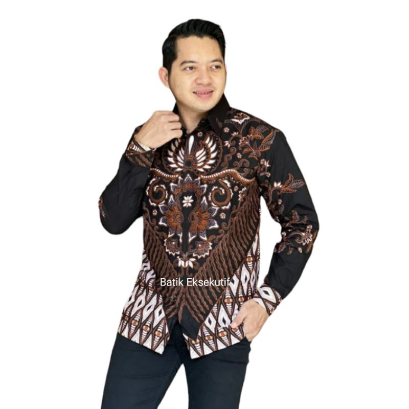 Batik Pria Modern furing Lengan Panjang Keris Caraka Wijaya Pradipta Hitam Original Aljaya Batik pri