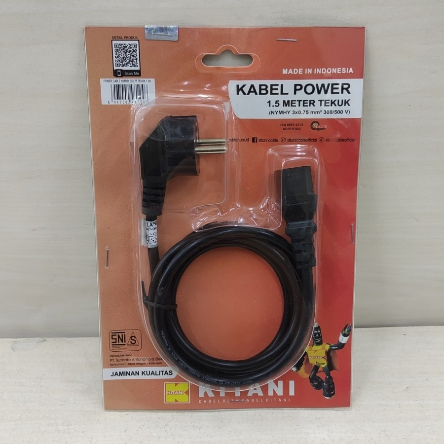 Kabel Power AC CPU Kitani SNI 3 Pin Tebal / Kabel Listrik Power Kitani Kabel Komputer Kitani 3x0,75