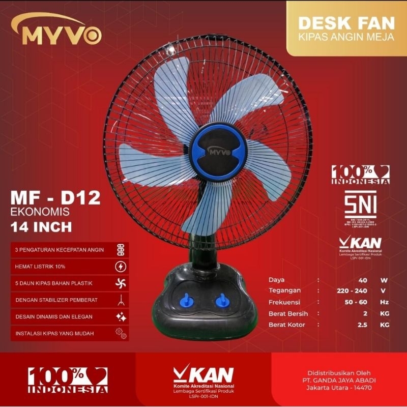 desk fan myvo 14in mf-d12