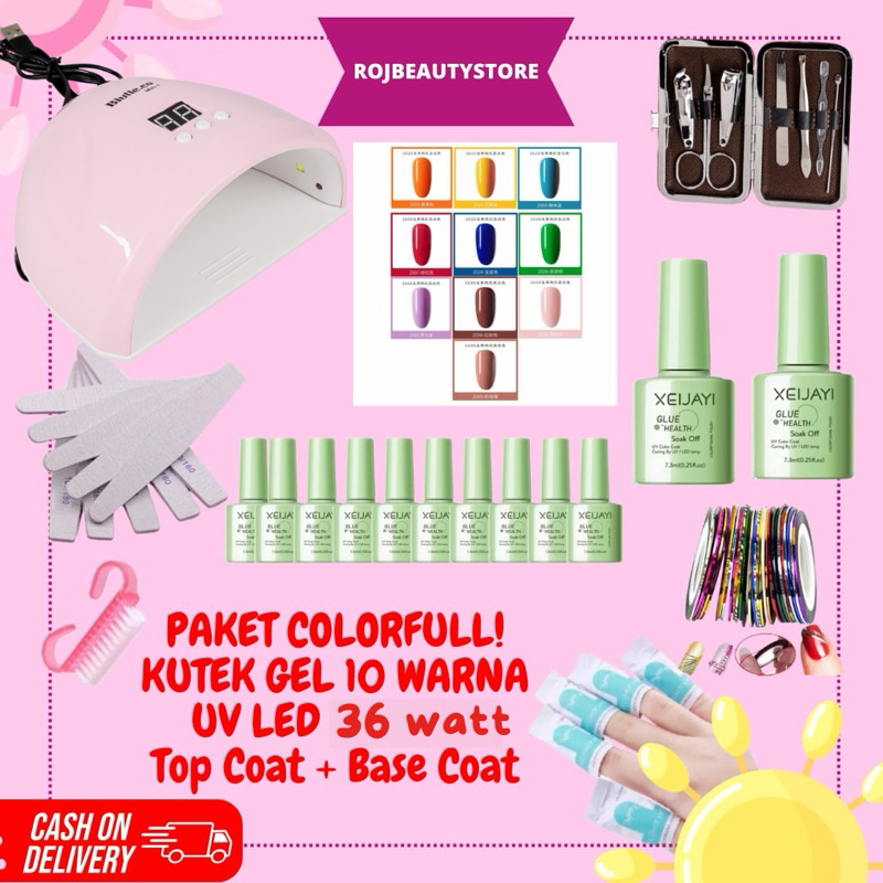 Paket Usaha Nail Art Set Kutek Gel 10 Warna Manicure Set Pengering Kutek UV LED 36 watt