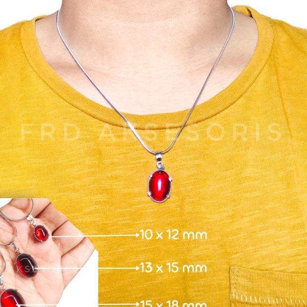 Kalung Liontin Batu Merah Delima Bulat Pria Wanita