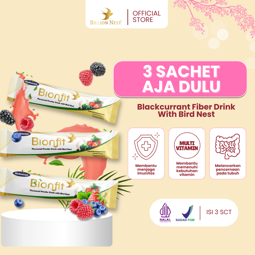 

BIONFIT - Blackcurrant Fiber Drink with Bird's Nest - 3 Sachet