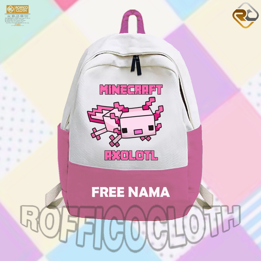 TAS RANSEL ANAK TAS SEKOLAH ANAK KARAKTER Minecraft Axolotl FREE CETAK NAMA