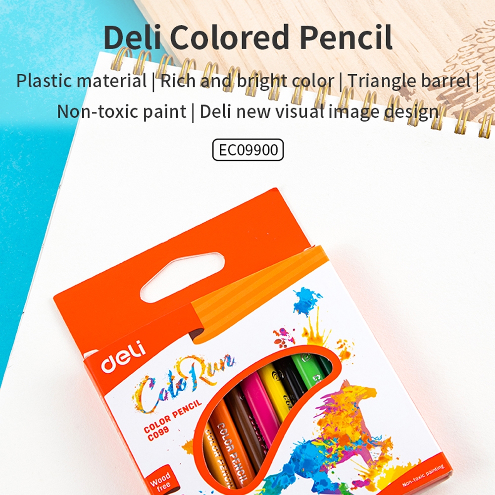 

Deli Pensil Warna 12 Warna Bebas Kayu, Warna Terang, Pegangan Segitiga EC09900