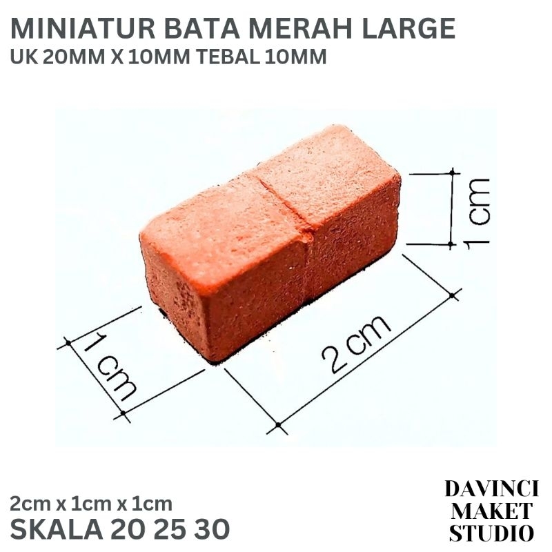 (L) Miniatur Batu Bata Balok Merah Besar Paving Skala 12 20 25 30 - Miniature Brick Large 20 x 10 x 