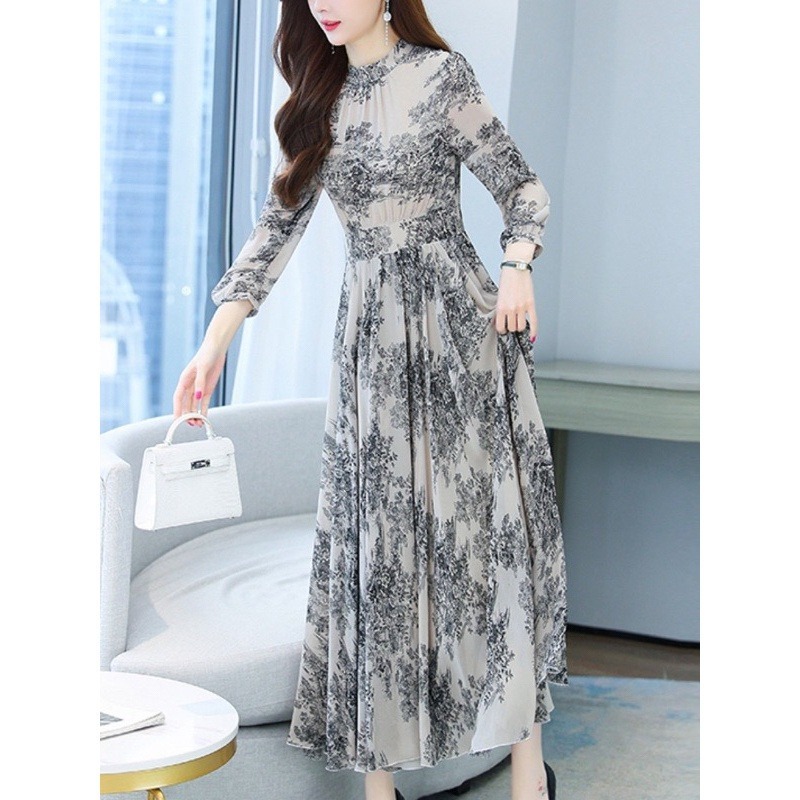 JOVITA Korean Style Floral Vintage Long Dress