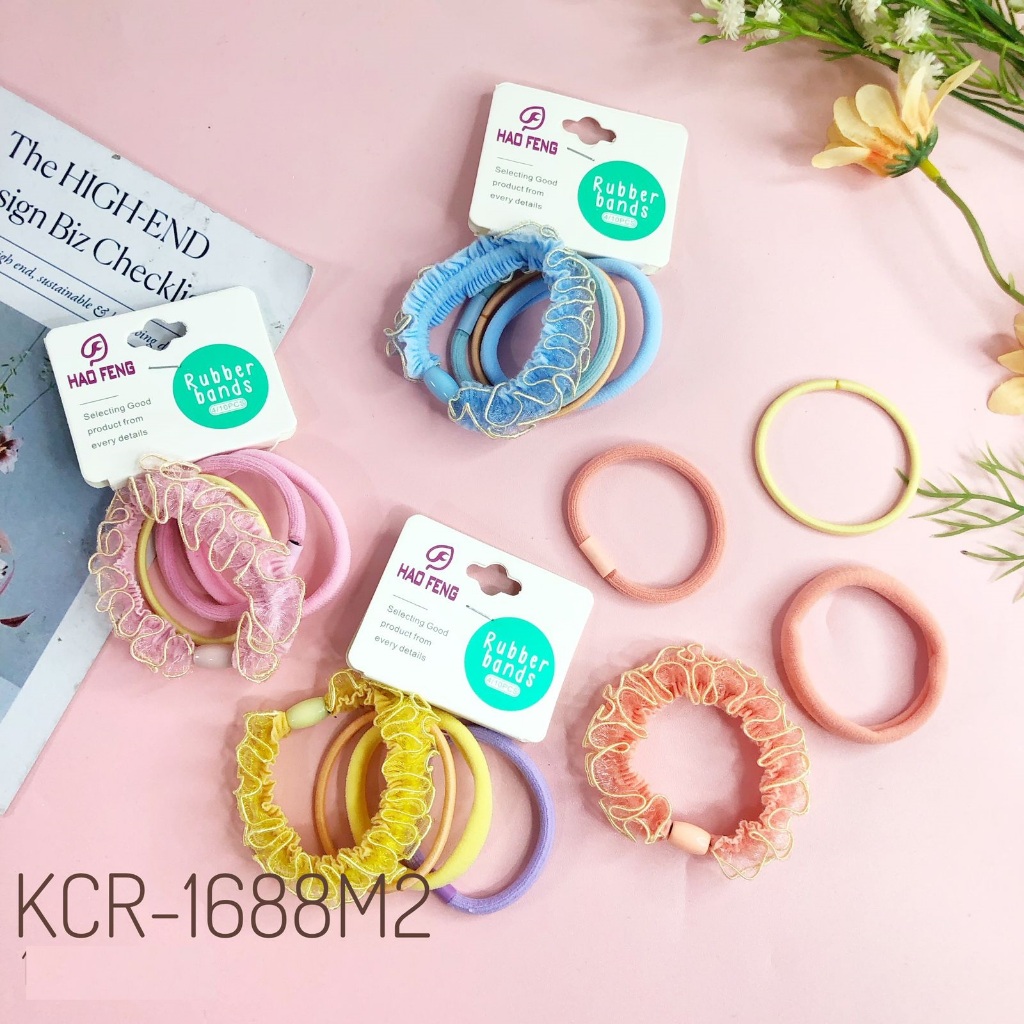 ACC KUNCIR SET 4IN1 POLOS + KERUT MIX KCR-1688M2 / KARET RAMBUT /  IKAT RAMBUT