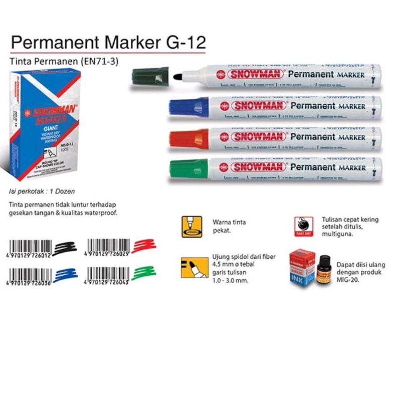 

Spidol snowman permanent G12 1pak12pcs e X8U4