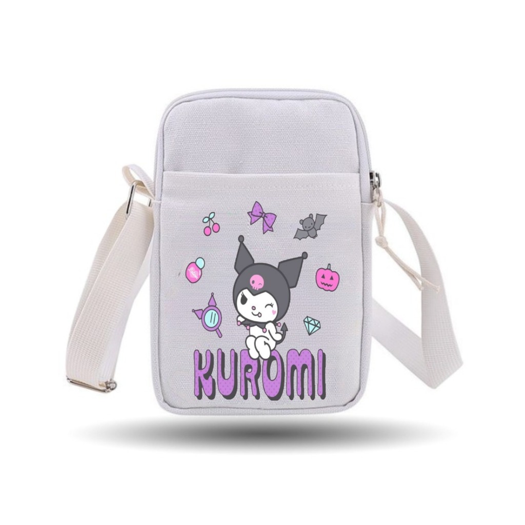 Tas Selempang Kanvas Motif Korea Lucu Kuromi Putih - Model Slingbag Wanita
