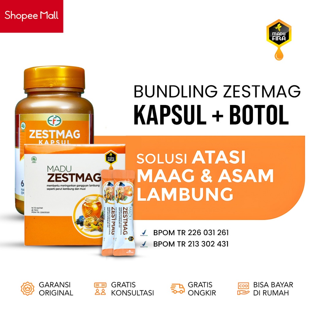 Paket Bundling Kapsul Zestmag 1 Botol + Madu Zestmag Sachet 1 Pack - Solusi Membantu Atasi Maag dan 