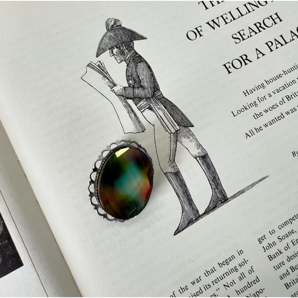 vintage massive faceted oval mystic topaz in silver set brooch