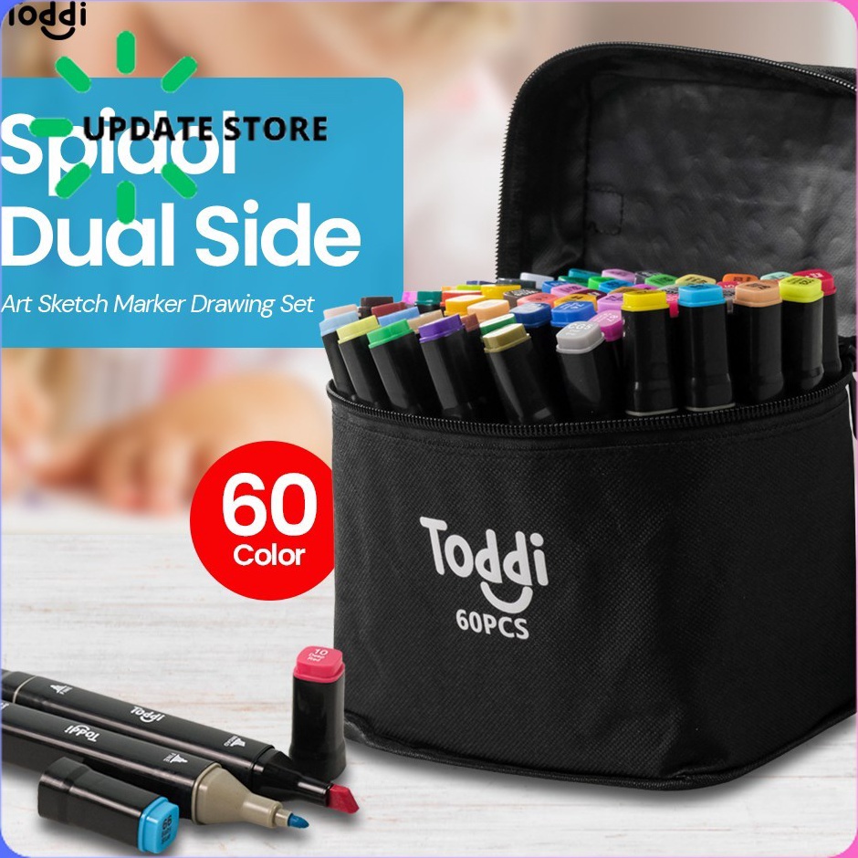 

6 Color Spidol Stabilo Dual Side Fine Art Brush Pen Art Marker Set Black k S1T7