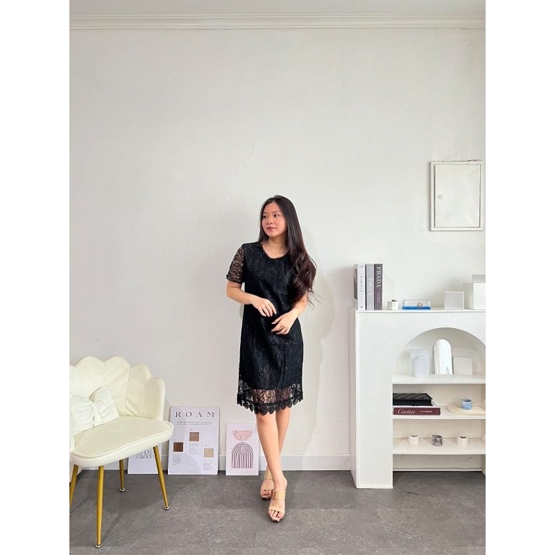 DRESS YULIANA , BRUKAT CORNELI KATUN , DRESS GAUN