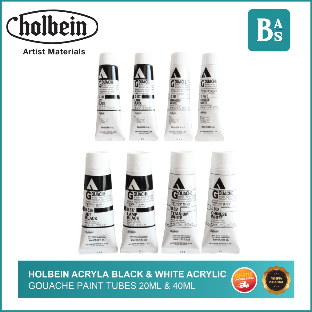 

Holbein Acryla BLACK WHITE Acrylic Gouache Paint 2ml 4ml f RS7