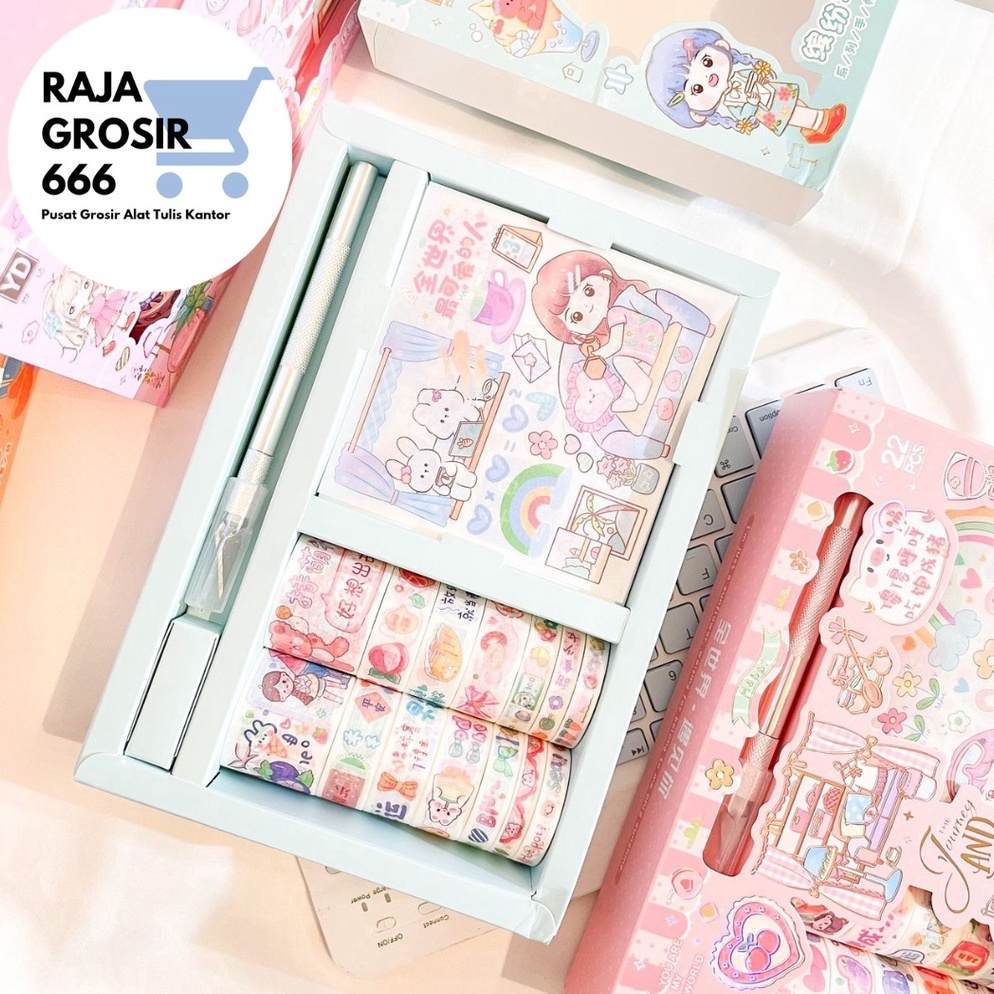 

Paket Stickers dengan washi tape YDSZKD selotip gambar dan pisau pemotong stiker kado unik waran pastel isi 14 roll buah peach tosca pink biru e C1W8