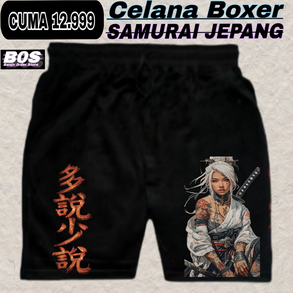 Celana pendek boxer pria / wanita terbaru motif Samurai Jepang (1kg muat 10 pcs)
