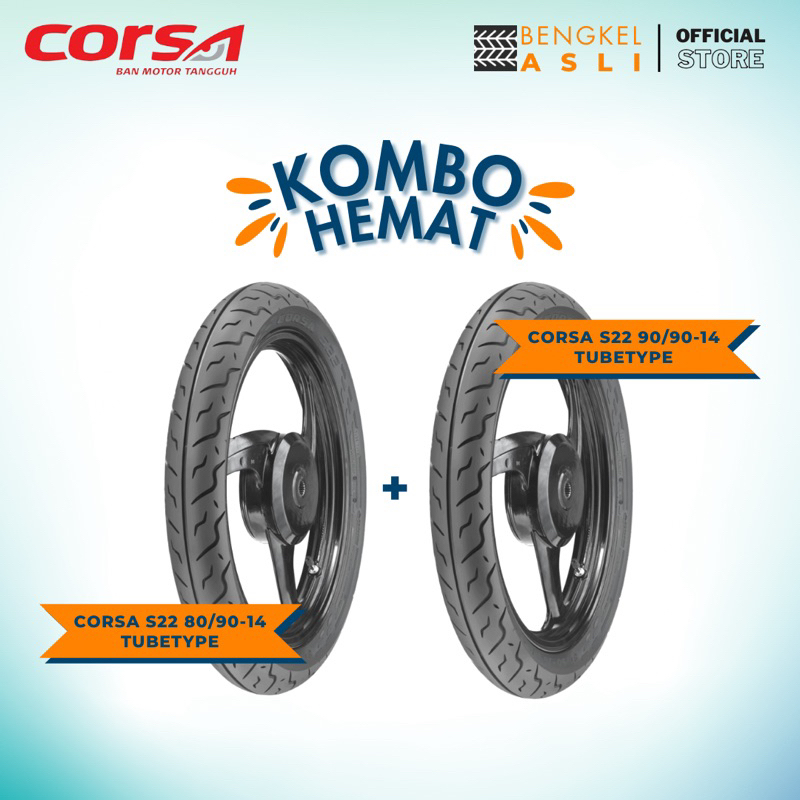 (KOMBO HEMAT 2 BAN TUBETYPE) Ban Motor CORSA S22 Ring 14 80/90-14 + Ban Motor CORSA S22 Ring 14 90/9