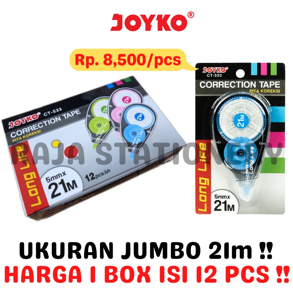 

JOYKO CORRECTION TAPE 21m JUMBO TIPEX KERTAS JOYKO TIPX CT533 12PCS x Y2W8
