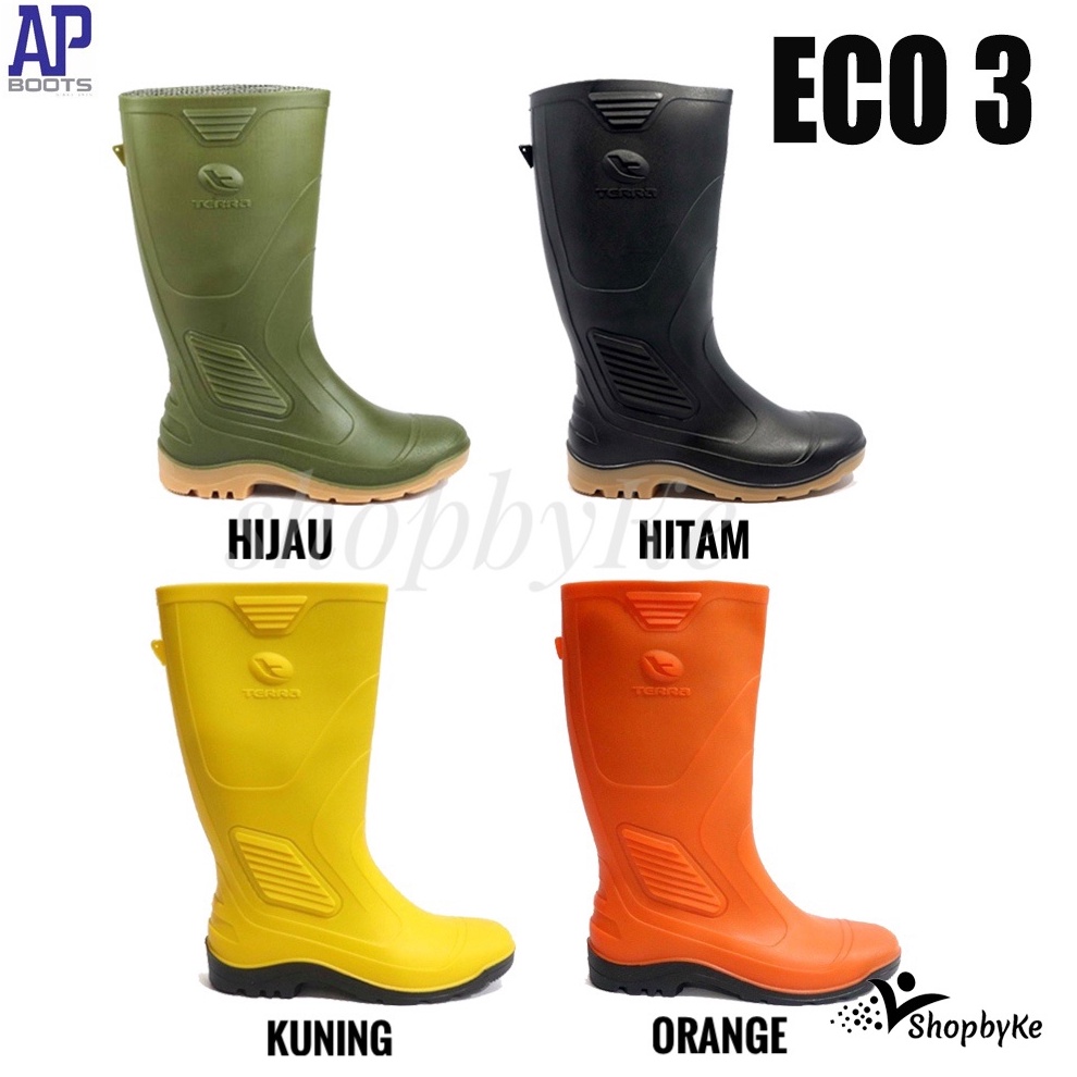 KODE G2F Sepatu Boots Karet merk AP Boots Tipe Terra ECO 3 SERIES Warna Hijau Orange Kuning Hitam Si