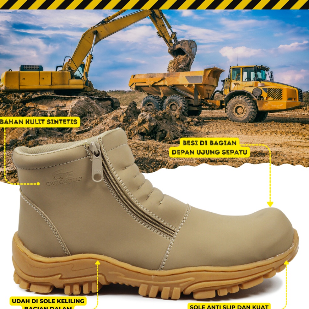 KODE S72C Sepatu Safety Pria Boots Slip On Tanpa Tali  Sepatu Boots Pria Septi Ujung Besi Proyek Hik