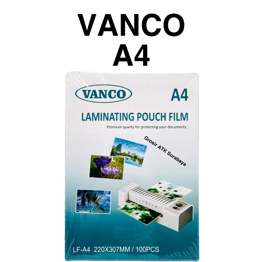 

KODE I27E PLASTIK LAMINATING VANCO A4 LAMINASI PANAS Vanco Ukuran A4 22 mm x 37 mm