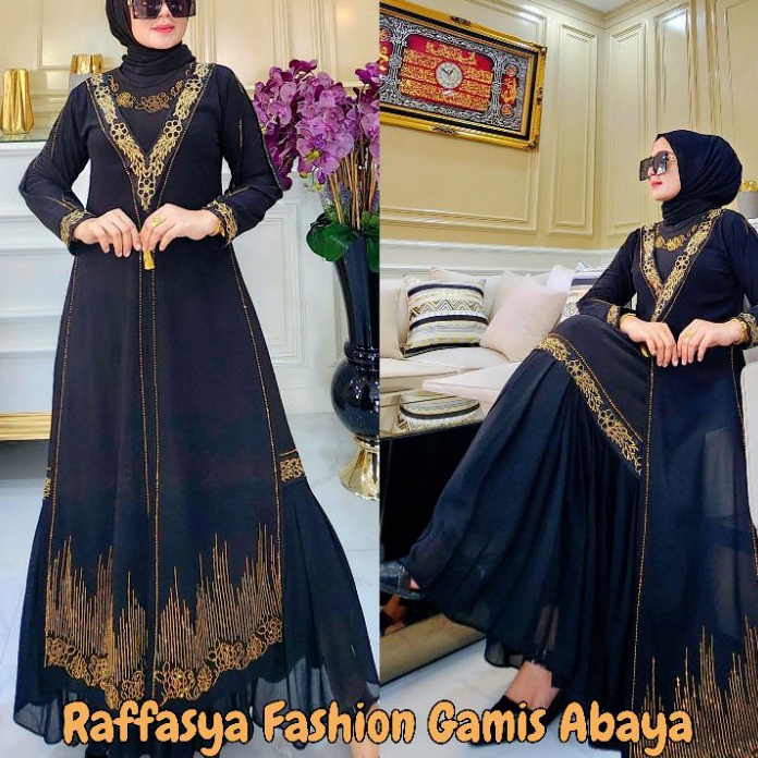 Terkini GAMIS ABAYA TURKEY BORDIR REMPEL HITAM WARNA