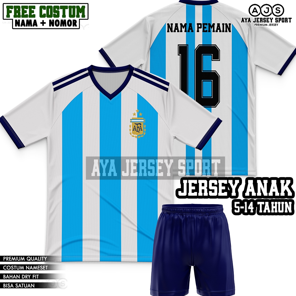 COD sablon Nama Nomor setelan baju bola jersey ARGENTINA MESSI anak junior terbaru kaos futsal voly 