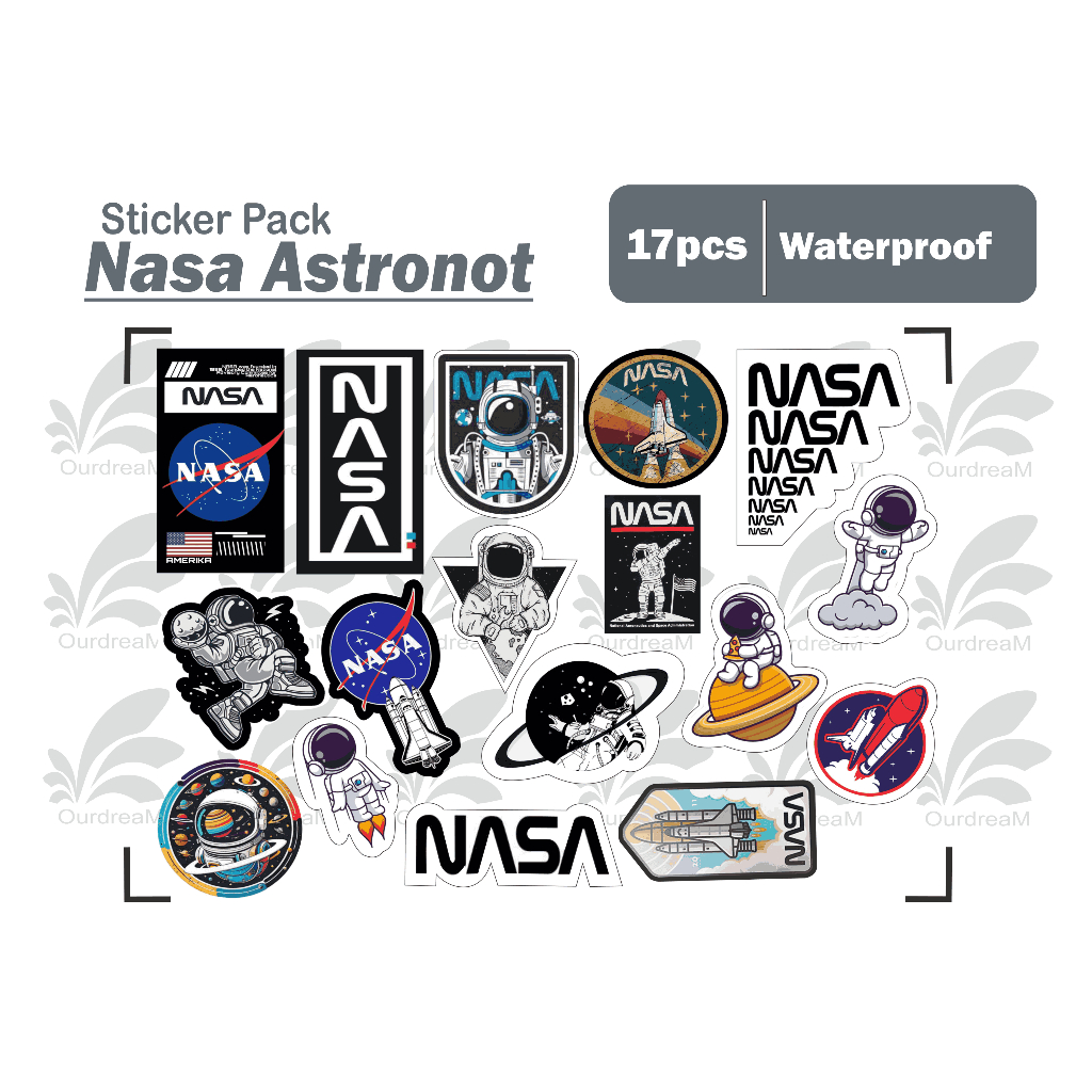 

stiker pack 17pcs helm tumbler Nasa Astronot waterproof medium size