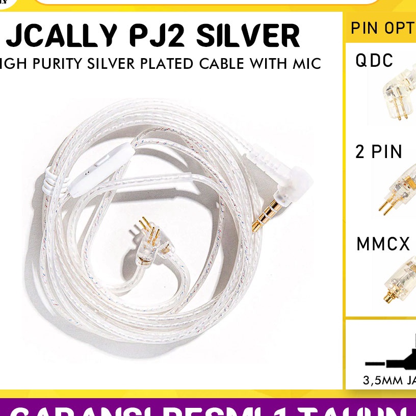 Gila JCALLY PJ2 Silver Upgrade Cable with Microphone Kabel Upgrade Lapis Perak