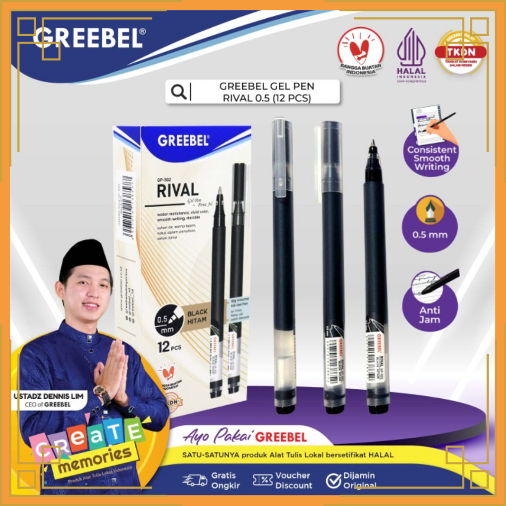 

GREEBEL Pena tinta gel Rival 0.5mm hitam GP-502 (pcs)