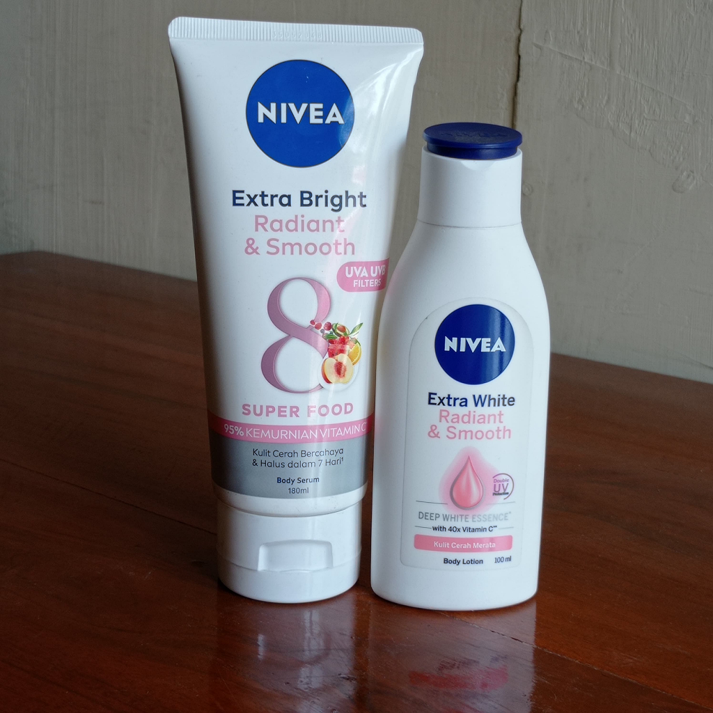 NIVEA Extra White RADIANT & SMOOTH Body Serum / Body Lotion UV Protection Mencerahkan Kulit - Ukuran