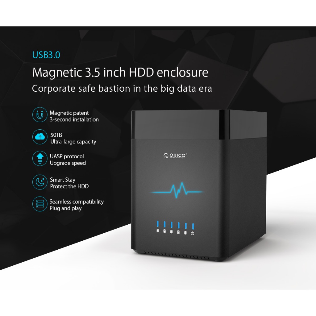 HDD Docking 5 Bay USB 3.0 3.5 Inch 50TB 12V 6.5A Hitam DS500U3 ORICO