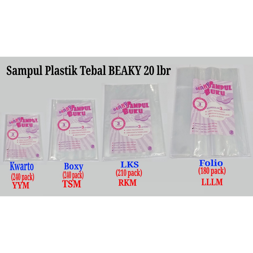 

1pack=20lembar Sampul Buku Transparan Bening BEAKY Model Slip