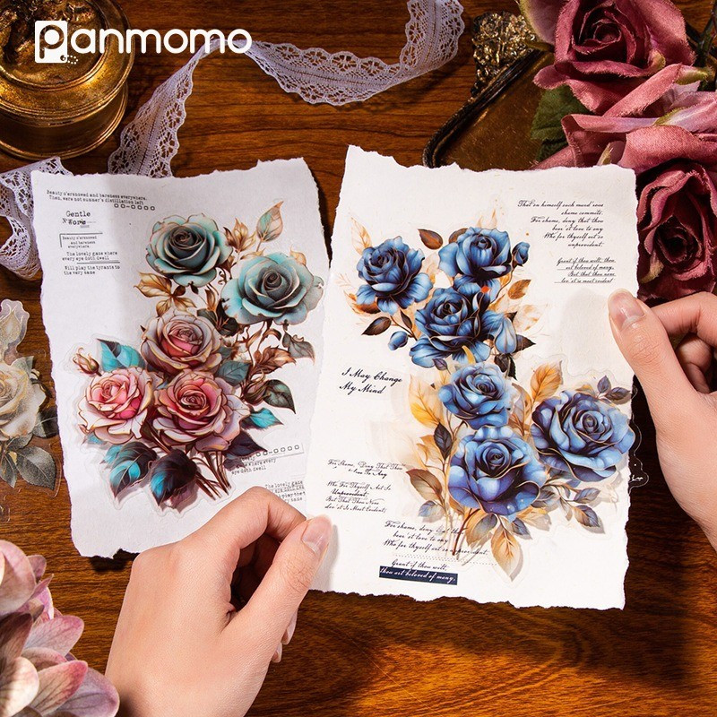 

10 lembar Stickers Unik Romance Of Roses Set Diary Deco Meeting Rose Pet Flake Stiker Tema Mawar