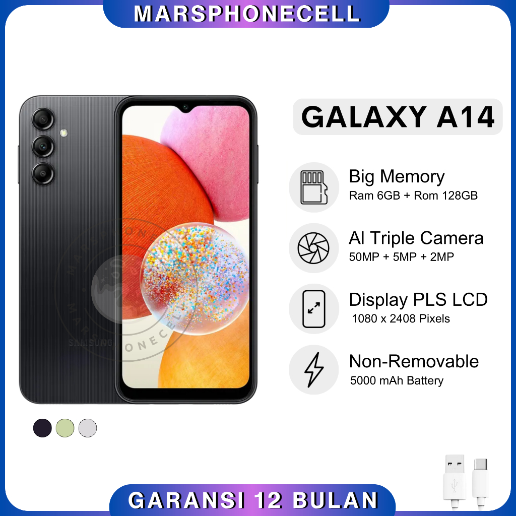 SAMSUNG GALAXY A14 RAM 6/128GB SMARTPHONE 4G GARANSI 12 BULAN