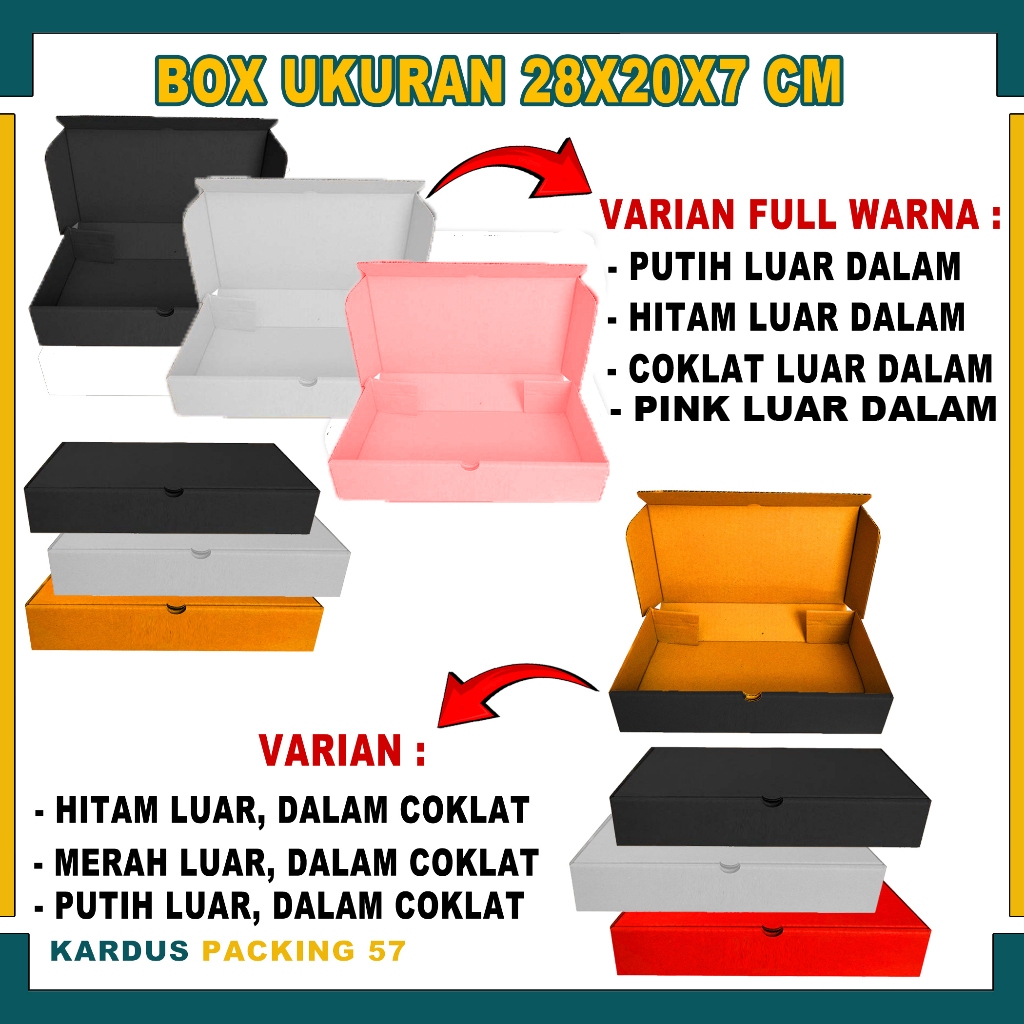 

(PAKET 5 PCS) Box 28x20x7 Cm / Lipat Depan / Kardus Polos