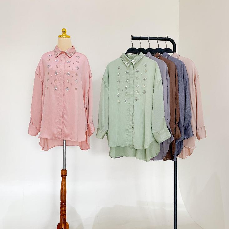 GROSIR LV608 (6PCS) - Kemeja Payet Atasan Wanita - Blouse Wanita Kemeja Silk Cradenza - Kemeja Grosi