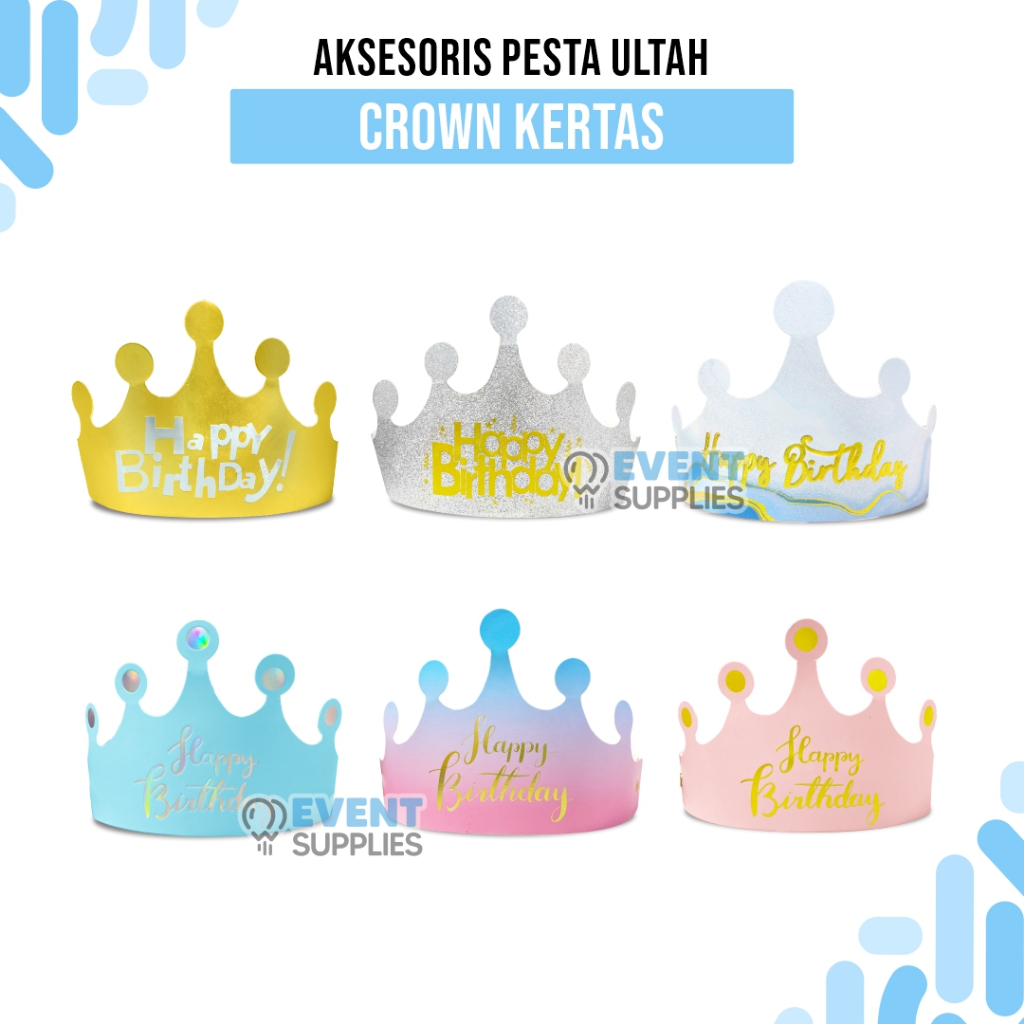 Topi Mahkota HBD Lipat / Topi Mahkota Ulang Tahun / Topi Mahkota Kertas Perlengkapan Ultah