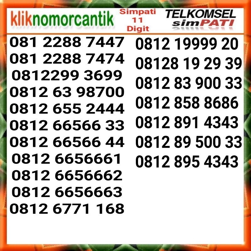 Nomor Cantik Simpati 11 Digit kartu perdana simpati Telkomsel 9