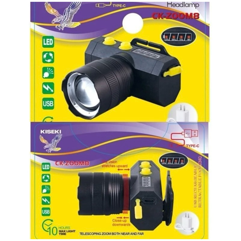 Senter Kepala Zoom Kiseki CK-ZOOM6 100Wat / CK-ZOOM8 100Wat Senter Kepala Led Teleskop Super Terang