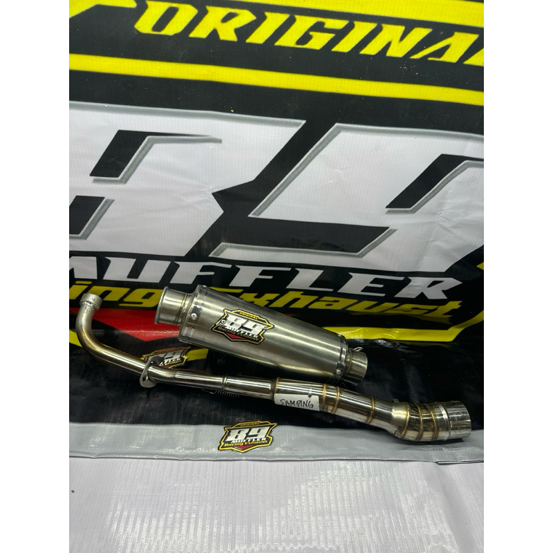 knalpot racing bebek netral samping silencer bulat cincin inlet50 P25cm sarangan full leher  semua b