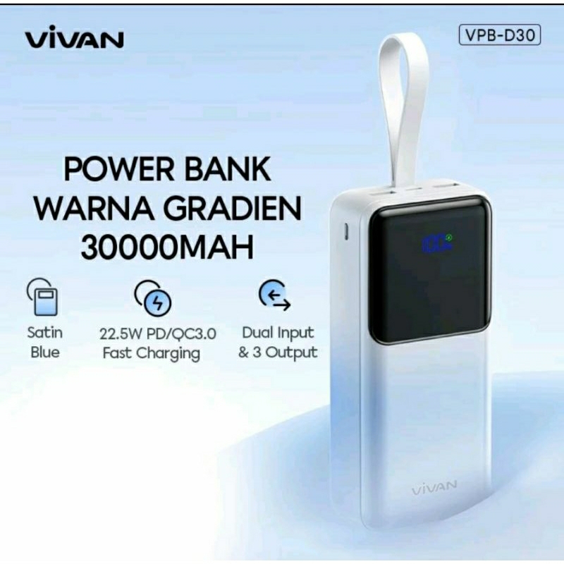 Powerbank Orginal VIVAN VPB-D30 30000MAH 22.5W Fastcharging Led Display