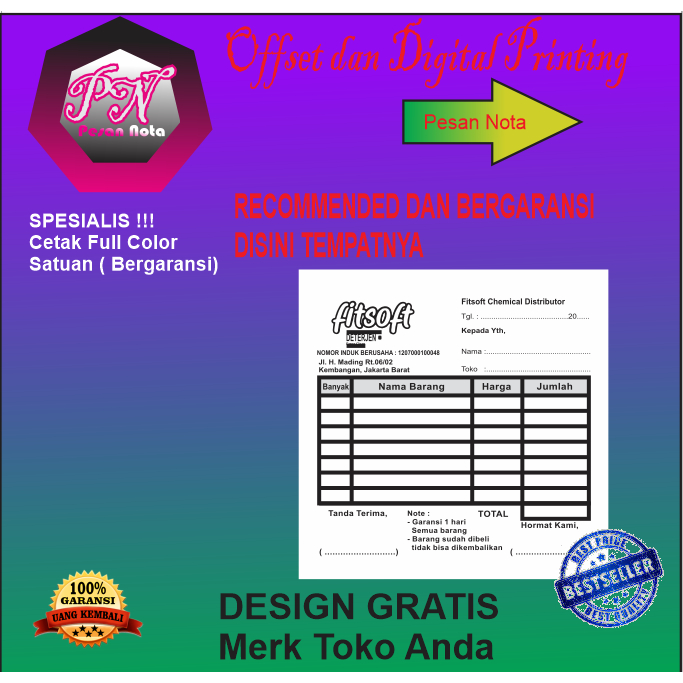 

Cetak Nota Custom NCR 2 ply 1/4 FOLIO (40 buku)