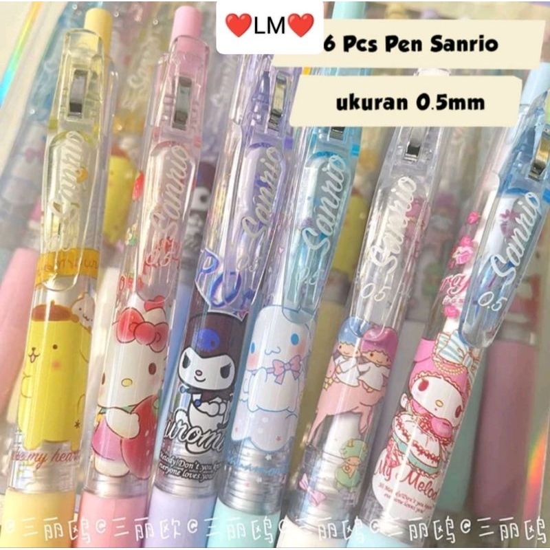 

Pulpen gel mekanik sanrio hitam/pulpen gel ST 0,5 mm 1set 6pcs