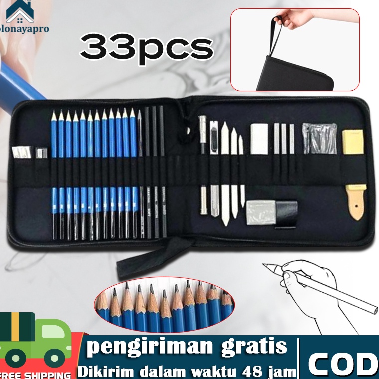 

33PCSSet Sketch Pensil Pisau Penghapus dan Pensil Gambar untuk Keperluan Sekolah Pencil Drawing Set x A5Z4