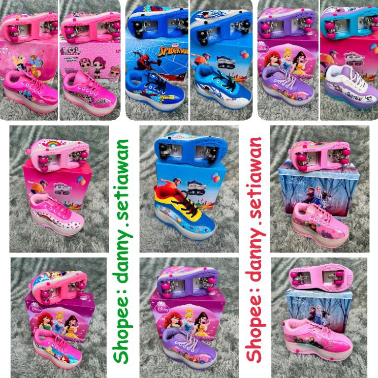 Sepatu Roda Anak Roller Shoes 4 Roda Led Karakter Perempuan dan Laki Laki r R3N6